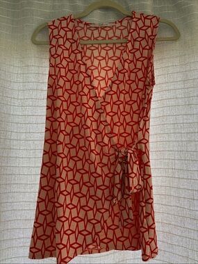 41 Hawthorn Red Geometric Sleeveless Wrap Tunic